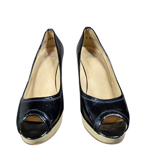 Stuart Weitzman Heels Women 9.5 Peep Toe Black Patent Leather Pumps Dress Formal - Picture 8 of 12